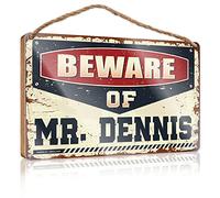 Letrero de madera con texto en inglés "Toilet Rules For Bathroom Beware Of Mr. Dennis" (15 x 28 cm)
