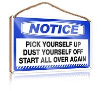 Letrero de madera con texto en inglés «Toilet Rules For Bathroom Notice Pick Yourself Up Dust Yourself Off Start», letrero de madera para escritorio, para oficina, divertido letrero de bienvenida (15