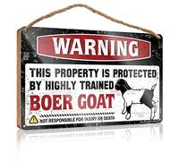 Letrero de madera con texto en inglés «Warning This Property Is Protected By A Highly Trained Boer Goat» (20 x 30 cm)