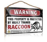 Letrero de madera con texto en inglés «Warning This Property Is Protected By A Highly Trained Raccoon» (23 x 35 cm)