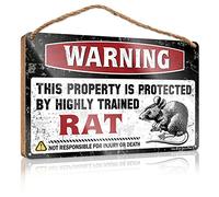 Letrero de madera con texto en inglés "Warning This Property Is Protected By A Highly Trained Rat" (23 x 35 cm)