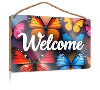 Letrero de madera con texto en inglés "Welcome To The World of Colorful Butterflies" (20 x 30 cm)