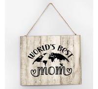 Letrero de madera con texto en inglés "World's Best Mom" para decoración de obras de arte, letreros modernos retro de madera establecida para interiores, oficinas, cabaña, 10 x 12 pulgadas