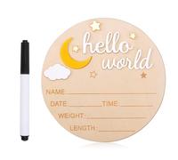 Letrero de Madera con Texto Hola Mundo para Recién Nacidos, Tablero de Anuncio de Nacimiento Letrero de Bienvenida para Recién Nacidos Accesorios para Fotos de Baby Shower (Blanco)