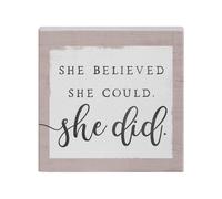 Letrero de madera de 5,25"" con texto en ingl s ""Simply Said INC Small Talk"" STS1292 - She Believed She Could