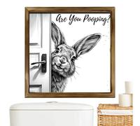 Letrero de madera de conejo con texto en inglés "Are You Pooping HighlandCow", divertido arte de pared de madera de conejo, decoración humorística rústica moderna del hogar, imagen de baño peculiar