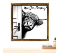 Letrero de madera de conejo con texto en inglés "Are You Pooping HighlandCow", divertido arte de pared de madera de conejo, decoración humorística rústica moderna del hogar, imagen de baño peculiar