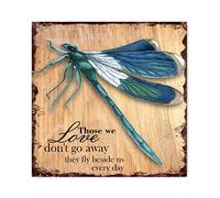 Letrero de madera de libélula con texto en inglés "Those We Love Don't Go Away They Fly Beside Us", letrero de pared de madera, letras religiosas, 8 x 8 pulgadas, decoración de pared vintage para