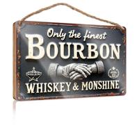 Letrero de madera decorativo frontal con texto en inglés "Only The Finest Bourbon: A Handshake Of Whiskey & Moonshine Wooded", divertido letrero decorativo para cuarto de baño (20 x 30 cm)