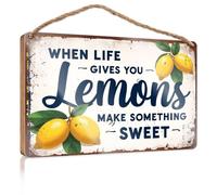 Letrero de madera decorativo frontal con texto en inglés "When Life Gives You Lemons, Make Something Sweet", decoración del hogar, granja, oficina, para escritorio, divertido (20 x 30 cm)