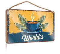 Letrero de madera decorativo frontal con texto en inglés «World's Favorite Beverage: A Steamy Cup Of Coffee» (23 x 35 cm)