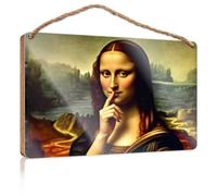 Letrero de madera decorativo frontal de Leonardo Da Vinci'S Mona Lisa: A Mysterious Smile, letrero de madera para decoración de pared al aire libre, decoración de granja para el hogar (20 x 30 cm)