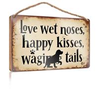 Letrero de madera divertido con texto en inglés «Love for Wet Noses, Happy Kisses, Wagging Tails Wagging Tail» (23 x 35 cm)