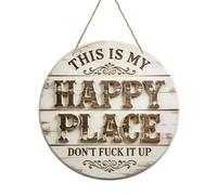 Letrero de madera divertido con texto en inglés "This Is My Happy Place Don't F It Up", estilo rústico con texto en inglés «This Is My Happy Place» para puerta delantera, jardín, porche, ventana