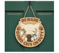 Letrero de madera divertido de gato con texto en inglés "Beware Guard", decoración colgante de madera natural para puerta delantera, porche, placa de pared, regalos humorísticos para amantes de los