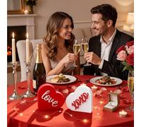 Letrero de madera en forma de corazón, centro de mesa de amor romántico, decoración de San Valentín de 10.0 in con diseño de dos piezas, material de madera con acabado liso, estante para chimenea,