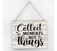 Letrero de madera envejecida con texto en inglés "Collect Moments Not Things" retro para pared, 25,4 x 30,5 cm, escritura escritura, letreros colgantes de madera, decoración del hogar para comedor