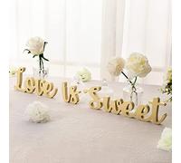 Letrero de madera hueco para decoración de mesa Love Is Sweet para mesa de postre, letrero de madera de amor independiente Love Is Sweet Signs para estante de boda (dorado)