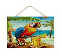 Letrero de madera moderno con texto en inglés "It's Five O'clock Somewhere", decoración de mesa para ventana, loro, pájaro, mar, letreros de madera, letrero vertical para decoración de pared para mesa