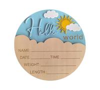 Letrero de madera natural con texto en inglés "Hello Character Baby para anuncio de nacimiento", fotografía, decoración de guardería, recuerdo de recién nacidos, recuerdos de madera para sesiones de