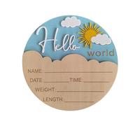 Letrero de madera natural con texto en inglés "Hello Character Baby para anuncio de nacimiento", fotografía, decoración de guardería, recuerdo de recién nacidos, recuerdos de madera para sesiones de