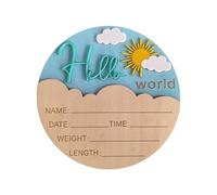 Letrero de madera natural con texto en inglés "Hello Character Baby para anuncio de nacimiento", fotografía, decoración de guardería, recuerdo de recién nacidos, recuerdos de madera para sesiones de