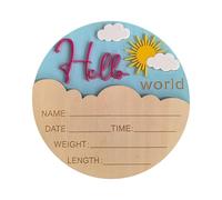 Letrero de madera natural con texto en inglés "Hello Character Baby Sign" para anuncio de nacimiento, fotografía, decoración de guardería, recuerdo de recién nacidos, regalo de recuerdo para recién