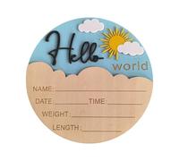 Letrero de madera natural con texto en inglés "Hello Character Baby Sign" para anuncio de nacimiento, fotografía, decoración de guardería, recuerdo de recién nacidos, regalo de recuerdo para recién