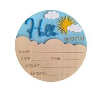 Letrero de madera natural con texto en inglés "Hello Character Baby Sign" para anuncio de nacimiento, fotografía, decoración de guardería, recuerdo de recién nacidos, regalo de recuerdo para recién