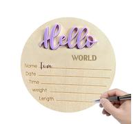 Letrero De Madera para Anuncio De Bebé, Madera Ďe 15x15x0,3 Cm, Letrero Đe Hola Mundo para Bebé | Anuncio D́e Ḿadera D̄e B́aby Dé 5,9 Pulgadas, Regalo Ďé Guardería Đé B̀aby Shower