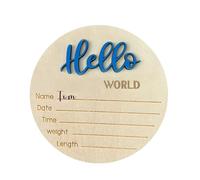 Letrero De Madera para Anuncio De Bebé, Madera Ďe 15x15x0,3 Cm, Letrero Đe Hola Mundo para Bebé | Anuncio D́e Ḿadera D̄e B́aby Dé 5,9 Pulgadas, Regalo Ďé Guardería Đé B̀aby Shower