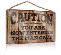 Letrero de madera para baño, con texto en inglés "Caution! You Are Now Entering The Man Cave - Letrero de madera para oficina para escritorio, divertido y divertido para Bedroo (23 x 35 cm)