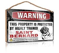 Letrero de madera para baño, con texto en inglés "Warning This Property Is Protected By A Highly Trained Saint Bernard", letrero de madera para oficina, para escritorio, divertido y divertido para