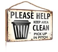 Letrero de madera para colgar con texto en inglés "Please Help Keep Area Clean". Decoración colgante de madera divertida para colgar en la puerta (15 x 28 cm)