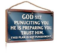 Letrero de madera para colgar en el baño (20 x 30 cm) con texto en inglés "For Bar God Not Punuciting You. He Is Preparing You. Confía en él. This Plan Is Not Punishment Camper"
