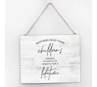 Letrero de madera para colgar en la pared, con texto en inglés "A Mother Holds Her Child's Hand", letrero decorativo de madera antigua para dormitorio, cocina, entrada, 10 x 12 pulgadas