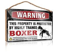Letrero de madera para colgar en la pared, con texto en inglés "Warning This Property Is Protected By A Highly Trained Boxer", divertido letrero de madera para porche delantero, decoración de otoño