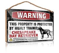 Letrero de madera para colgar en la pared, con texto en inglés "Warning This Property Is Protected By A Highly Trained Chesapeake Bay Retriever", divertido letrero de madera para porche delantero