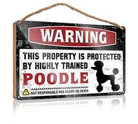 Letrero de madera para colgar en la pared, con texto en inglés "Warning This Property Is Protected By A Highly Trained Poodle", divertido letrero de madera para decoración de baño (15 x 28 cm)