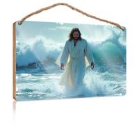 Letrero de madera para colgar en la puerta de casa, Jesús caminando sobre el agua: una imagen simbólica para puerta delantera, dormitorio, accesorios de habitación (15 x 28 cm)