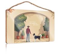Letrero de madera para decoración de baño con texto en inglés "Man And His Faithful Friend: A Serene Garden Moment" (20 x 30 cm)