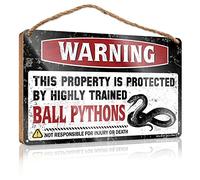 Letrero de madera para decoración de pared con texto en inglés "Warning This Property Is Protected By A Highly Trained Ball Pythons" (15 x 28 cm)