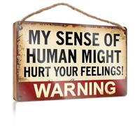 Letrero de madera para decoración de pared de baño con texto en inglés "My Sense Of Human Might Hurt Your Feelings!", juego de decoración de baño de madera (15 x 28 cm)