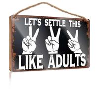 Letrero de madera para decoración de puerta de casa de campo con texto en inglés "Settle Like Adults: Peace Sign Challenge" (20 x 30 cm)