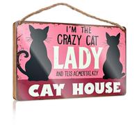 Letrero de madera para decoración de puerta de casa de campo, con texto en inglés "Welcome to The Crazy Cat Lady's Cat Lady's Cat House" (23 x 35 cm)