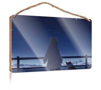 Letrero de madera para decoración de puerta de granja, mirando las estrellas con un amigo, decoración de baño, decoración de puerta delantera (20 x 30 cm)