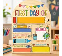 Letrero de madera para el primer día de escuela, con texto en inglés "My First and Last Day of Preschool Board", reutilizable, para el regreso a clases, accesorio para fotos para niños de prejardín de