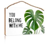 Letrero de madera para manualidades, diseño de corazón de Monstera con texto en inglés «You Belong With Me» (15 x 28 cm)