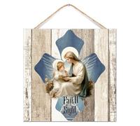 Letrero de madera para pared con texto en inglés "For We Walk Faith No by Sight" El nacimiento de Jesús, 12 x 12 pulgadas, cristiano, católico, religioso, primitivo, decoración primitiva, letreros de