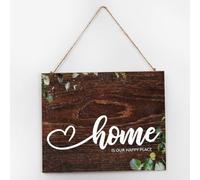Letrero de madera para pared con texto en inglés "Home Is Our Happy Place", 25.4 x 30.5 cm, versículos de la Biblia, decoración religiosa, letreros de madera personalizados para mantel de guardería